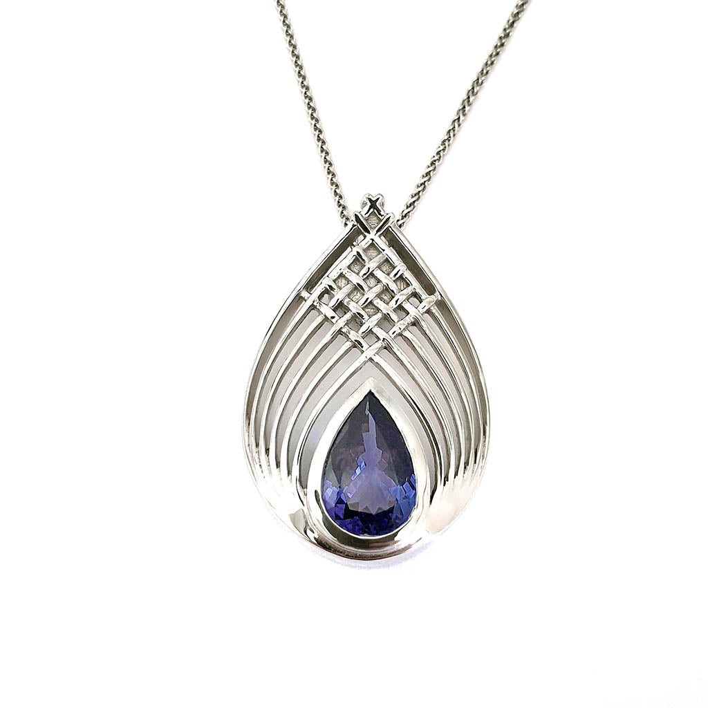 Tanzanite and White Gold Basketweave Pendant