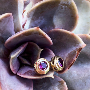 Thick Yellow Gold Grape Garnet Studs