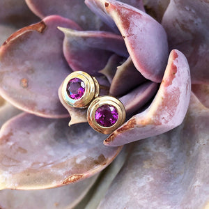 Thick Yellow Gold Grape Garnet Studs