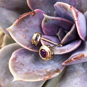 Thick Yellow Gold Grape Garnet Studs