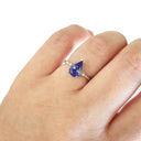 Thin White Gold Band, Pear Cut Tanzanite with Petite Diamond Accent Ring