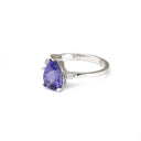 Thin White Gold Band, Pear Cut Tanzanite with Petite Diamond Accent Ring