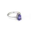 Thin White Gold Band, Pear Cut Tanzanite with Petite Diamond Accent Ring