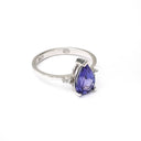 Thin White Gold Band, Pear Cut Tanzanite with Petite Diamond Accent Ring