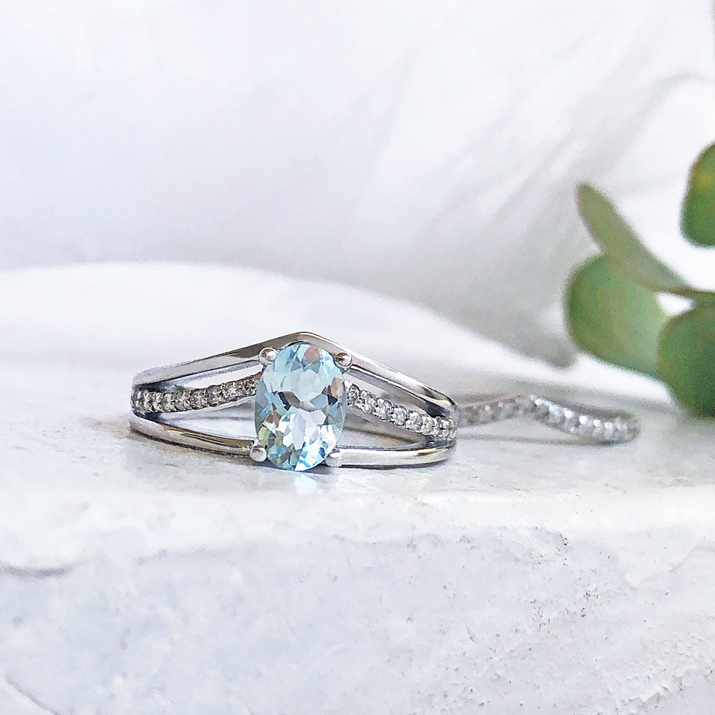 Wedding band on sale with aquamarine