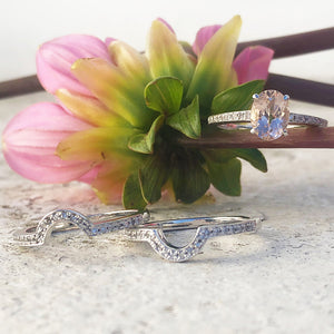 Three Band Diamond and Oval Morganite Wedding Set 