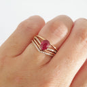 Three Band Split Shoulder Oval Ruby and Diamond Wedding Set
