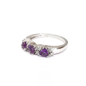 Three Trilliant Cut Amethyst with Diamond Accent Ring
