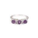 Three Trilliant Cut Amethyst with Diamond Accent Ring