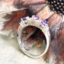 Three Trilliant Cut Amethyst with Diamond Accent Ring