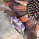 Three Trilliant Cut Amethyst with Diamond Accent Ring