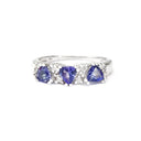 Three Trilliant Cut Tanzanite with diamond accent ring
