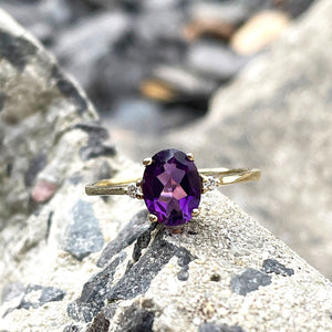 Timeless Oval Amethyst Ring with Petite Diamond Accent