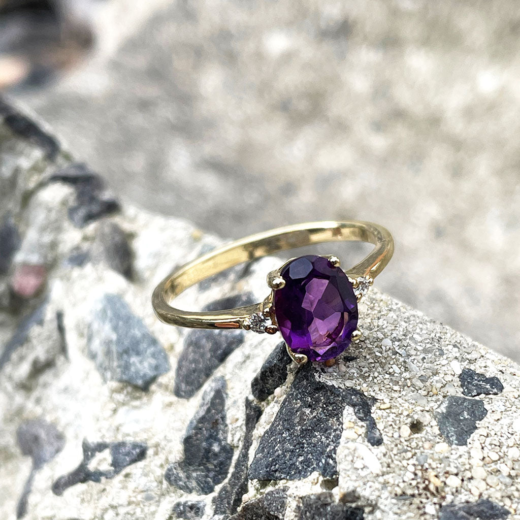 Timeless Oval Amethyst Ring with Petite Diamond Accent