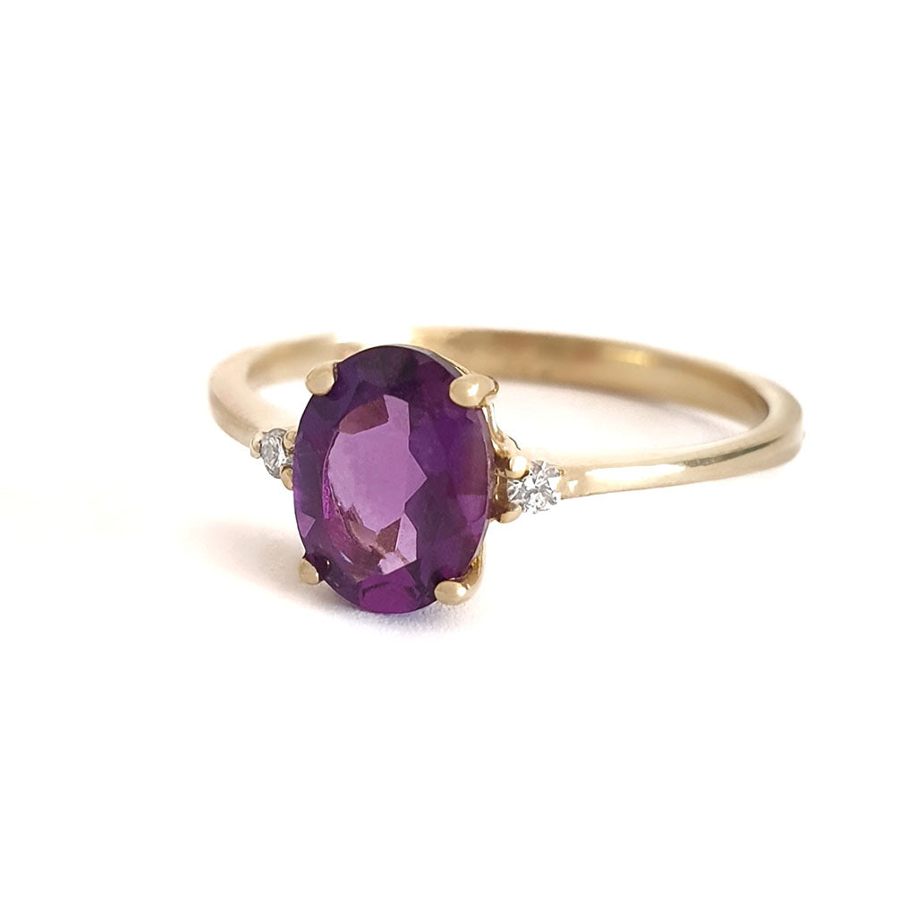 Timeless Oval Amethyst Ring with Petite Diamond Accent