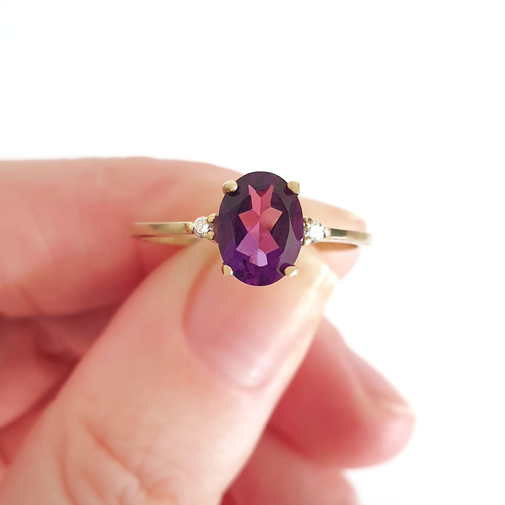 Timeless Oval Amethyst Ring with Petite Diamond Accent