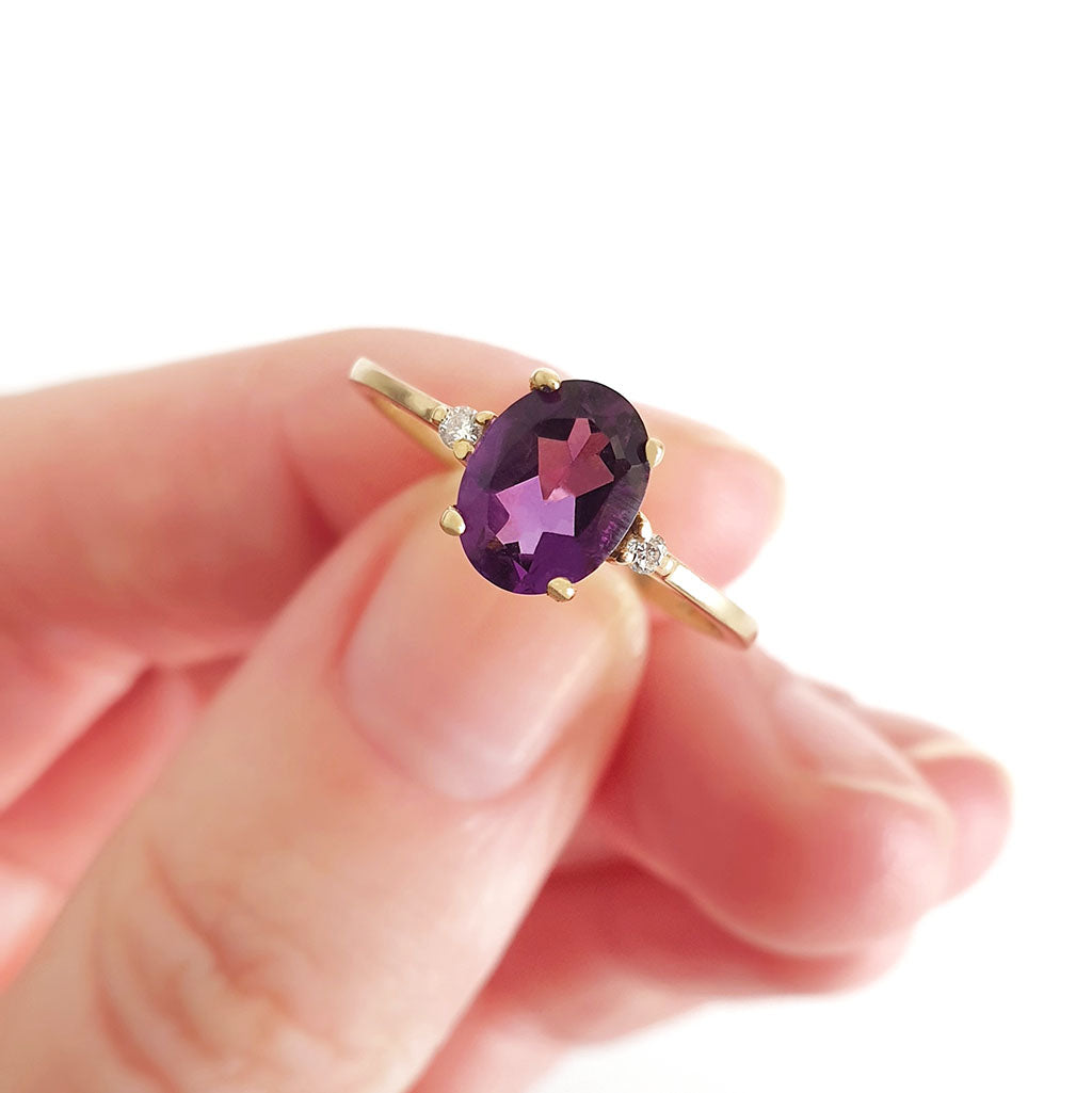 Timeless Oval Amethyst Ring with Petite Diamond Accent