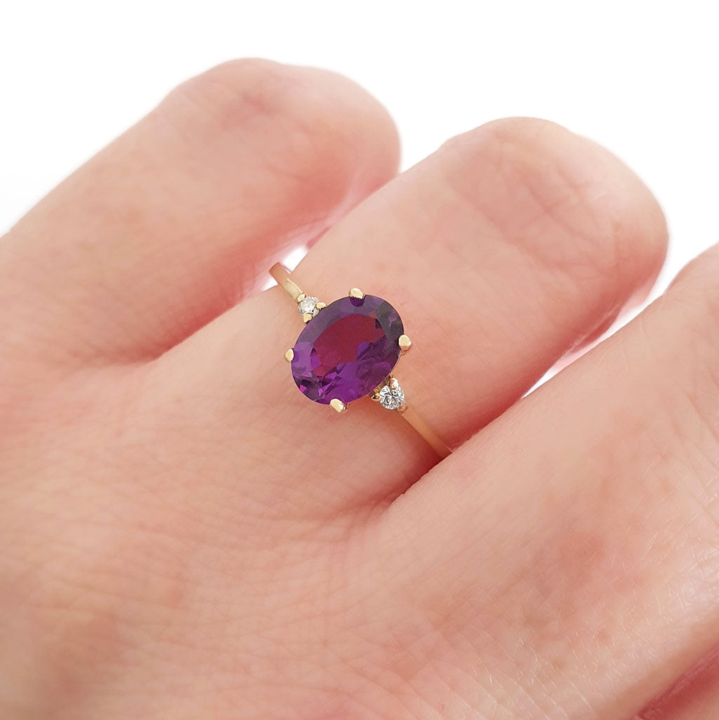 Timeless Oval Amethyst Ring with Petite Diamond Accent