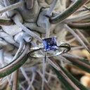 Contemporary Square Cut Tanzanite and Petite Diamond Accent Ring
