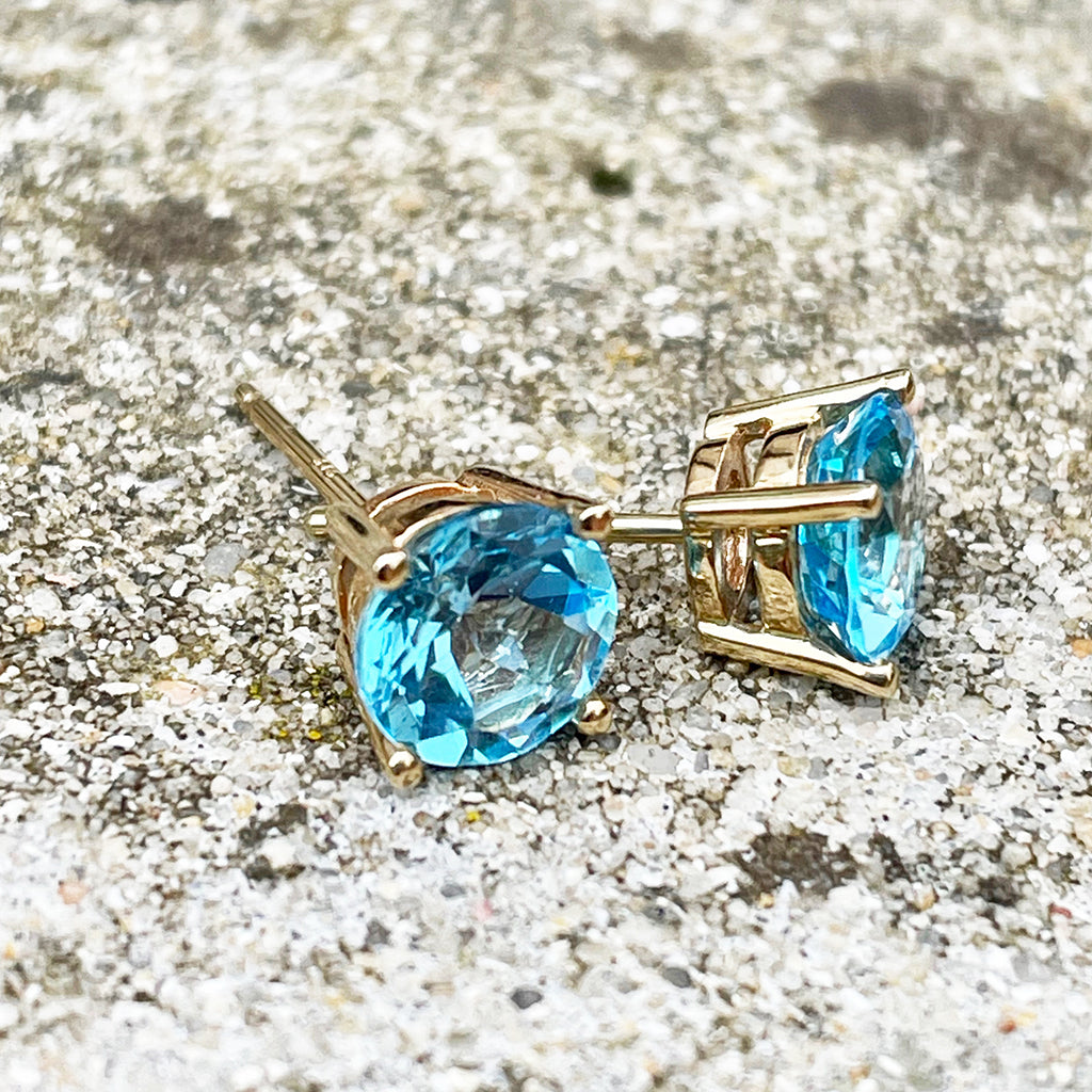 Classic Blue Topaz Yellow Gold Studs