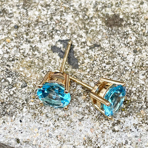 Classic Blue Topaz Yellow Gold Studs