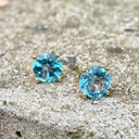 Classic Blue Topaz Yellow Gold Studs