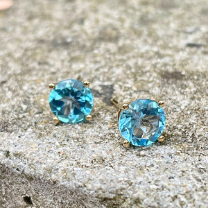 Classic Blue Topaz Yellow Gold Studs