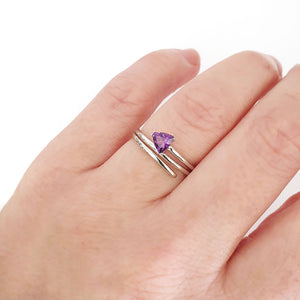 Trilliant Cut Amethyst Silver Wrap Around Ring