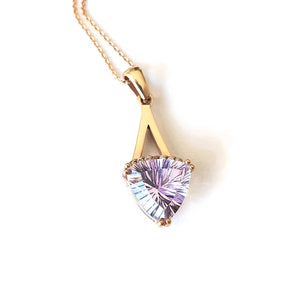 Trilliant Cut Amethyst, Diamond and Rose Gold Pendant