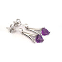 Trilliant Cut Amethyst and White Gold Drop Earrings with Diamond Accents