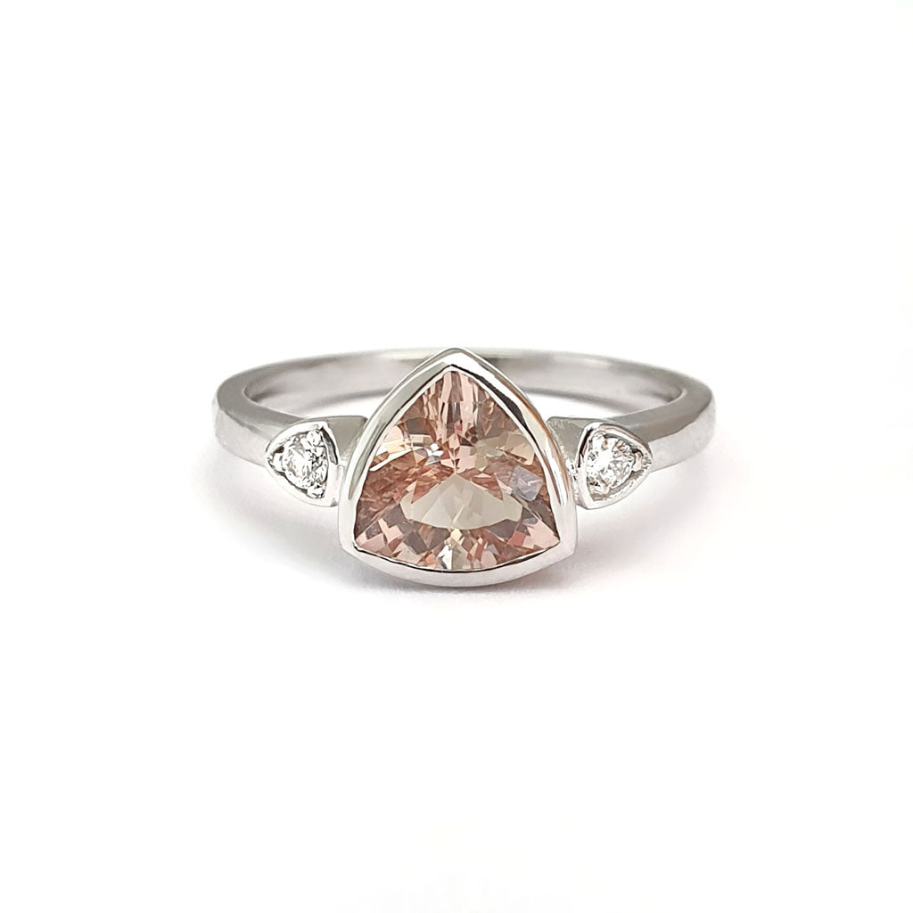 Trilliant Cut Bezel Set Morganite and Diamond Highlight Ring