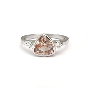Trilliant Cut Bezel Set Morganite and Diamond Highlight Ring
