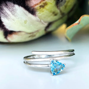 Trilliant Cut Blue Topaz Silver Wrap Around Ring