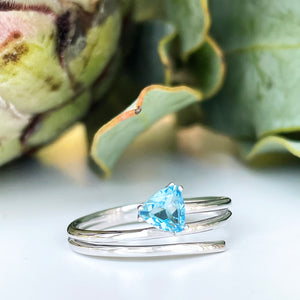 Trilliant Cut Blue Topaz Silver Wrap Around Ring