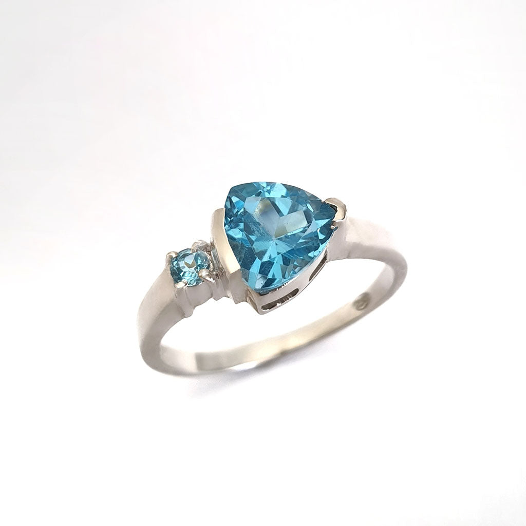 Trilliant Cut Blue Topaz With Blue Topaz Accent Ring