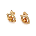 Trilliant Cut Citrine and Yellow Gold Shield Design Earrings