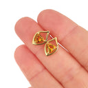 Trilliant Cut Citrine and Yellow Gold Shield Design Earrings