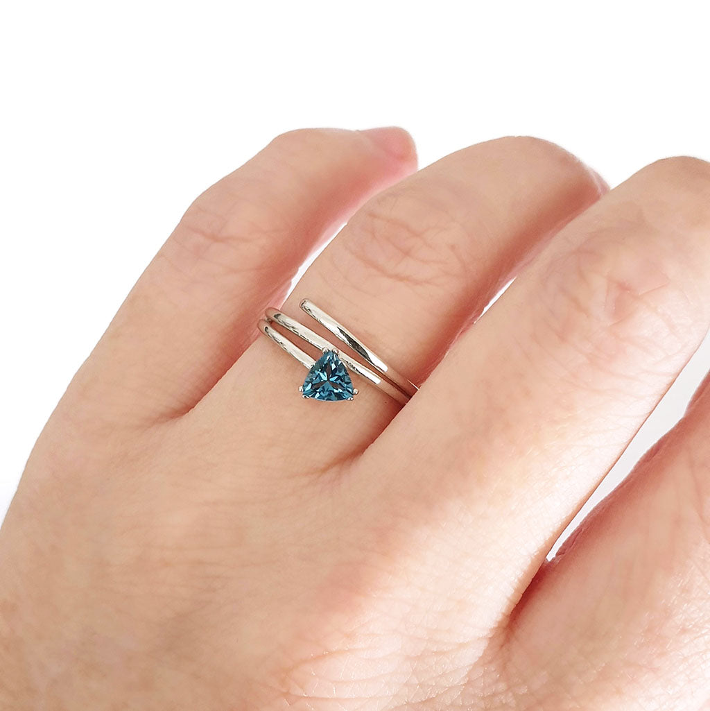 Trilliant Cut London Blue Topaz Silver Wrap Around Ring