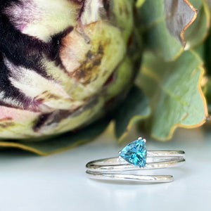 Trilliant Cut London Blue Topaz Silver Wrap Around Ring