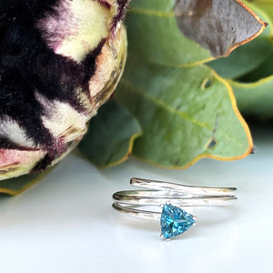 Trilliant Cut London Blue Topaz Silver Wrap Around Ring