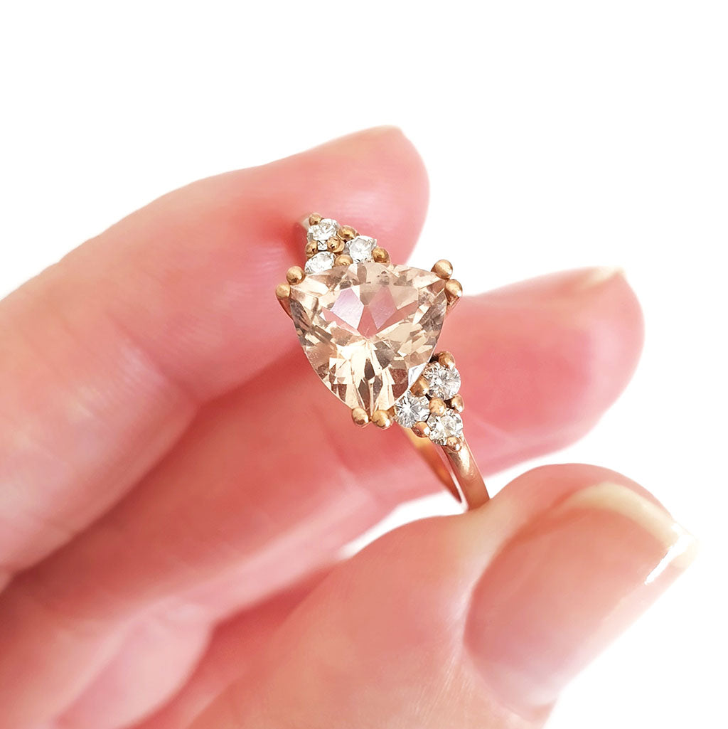 Trilliant Cut Morganite, Diamond and Rose Gold Ring