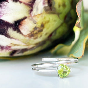 Trilliant Cut Peridot Silver Wrap Around Ring