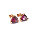Trilliant Cut Purple Hue Rhodalite Rose Gold Studs