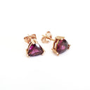 Trilliant Cut Purple Hue Rhodalite Rose Gold Studs