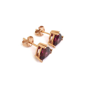 Trilliant Cut Purple Hue Rhodalite Rose Gold Studs