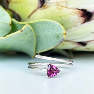 Trilliant Cut Rhodolite Silver Wrap Around Ring