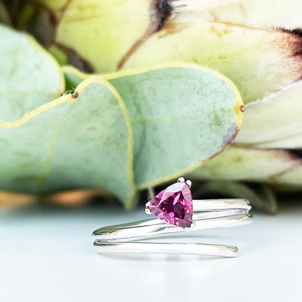 Trilliant Cut Rhodolite Silver Wrap Around Ring