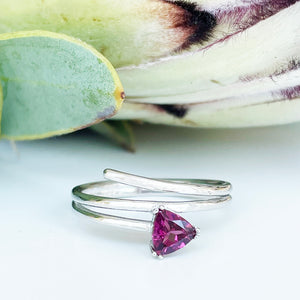 Trilliant Cut Rhodolite Silver Wrap Around Ring