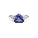 Trilliant Cut Tanzanite Ring with Trilogy Diamond Accents