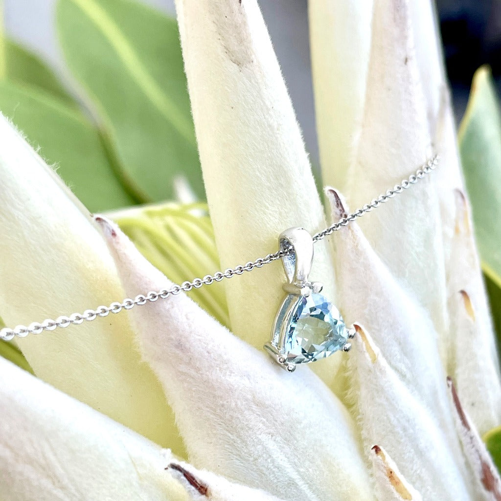 Trilliant Double Claw Aquamarine Pendant